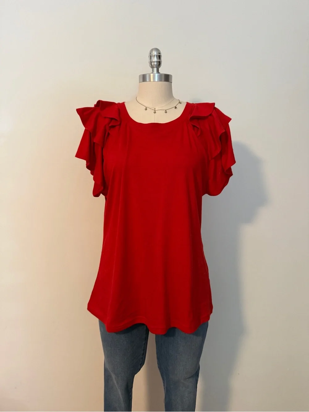 Red Ruffle Sleeve Top - Picture 1 of 4